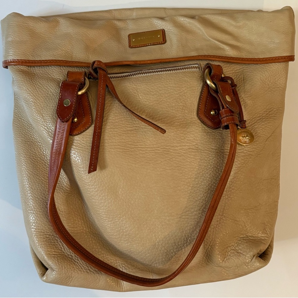 Vintage Brahmin Leather Tote Shoulder Bag Large 14”x12" Tan Brown Purse